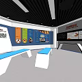 Modern Exhibition Space Interior With Display Wall Information Panels Tables And Projection Screen 3d model