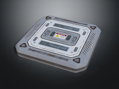 Futuristic Control Panel Design With Metallic Surface Warning Label And Geometric Edges 3d model