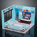 Cozy Living Room Interior With Blue Walls Window Clock TV Colorful Wall Decor And Sofa