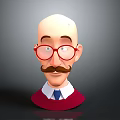 Cartoon Man with Bald Head Red Glasses Mustache White Shirt Blue Tie and Red Sweater
