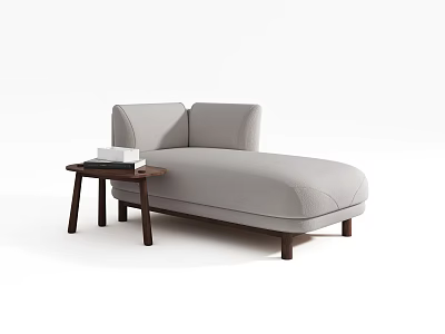 Light Gray Chaise Lounge With Wooden Side Table And Stack Of Books 3d model
