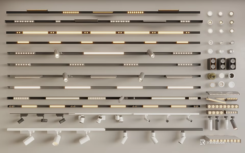 Stylish Downlights and Spotlights Various Design Styles Arrangement Display With White Black Finishes 3d model 
