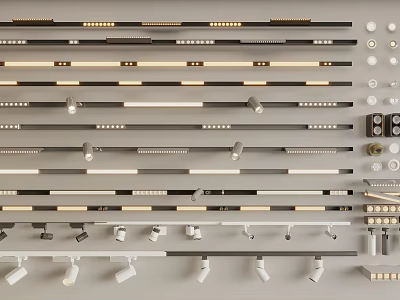 Stylish Downlights and Spotlights Various Design Styles Arrangement Display With White Black Finishes 3d model