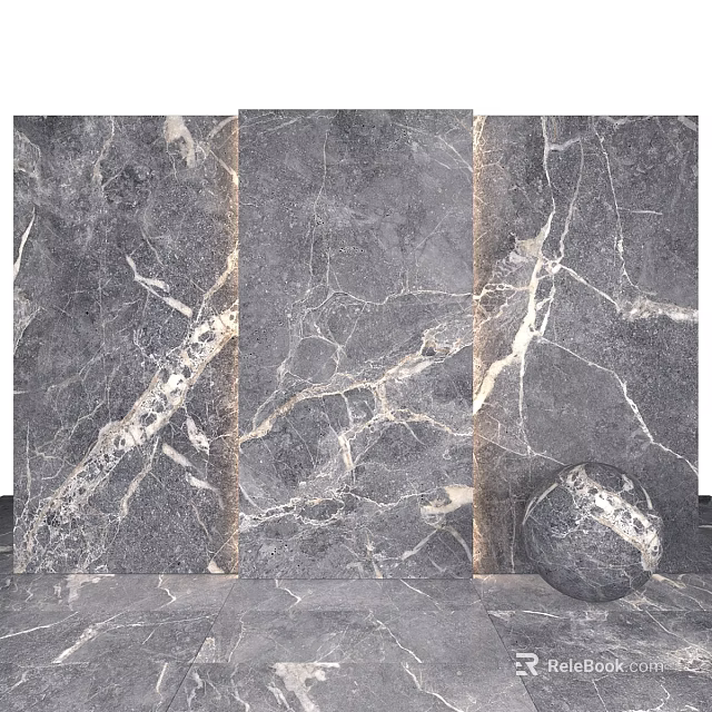 Elegant Marble Panel Components With Natural Veins And Decorative Sphere 3d model 