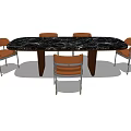 Modern Oval Dining Table Set With Black Marble Top And Orange Chairs 3d model
