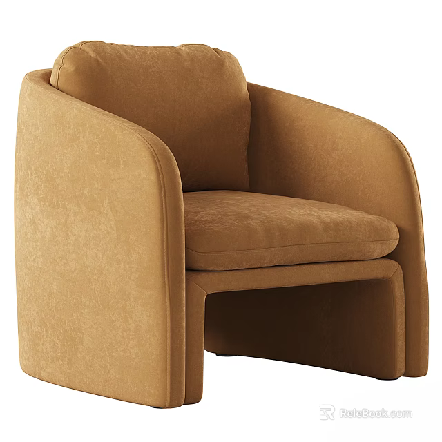 Brown Fabric Single Sofa With Modern Minimalist Design Rounded Arms And Square Base 3d model