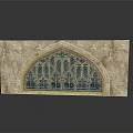 Architectural Building Feature With Arched Stained Glass Window And Stone Wall 3d model
