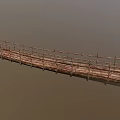 Long Traditional Bamboo Bridge Structure With Wooden Planks And Railings