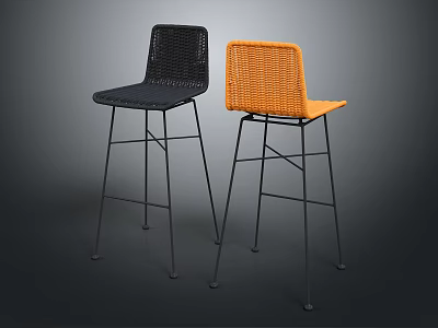 Woven Black And Orange Bar Stools With Metal Legs Modern Minimalist Design 3d model
