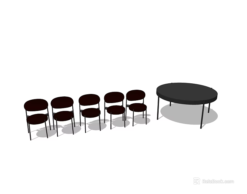Black Round Dining Table Set With Five Matching Chairs 3d model