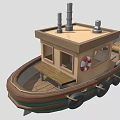 Classic Wooden Boat Featuring Deck Chimneys Lifebuoys Anchor And Coiled Rope