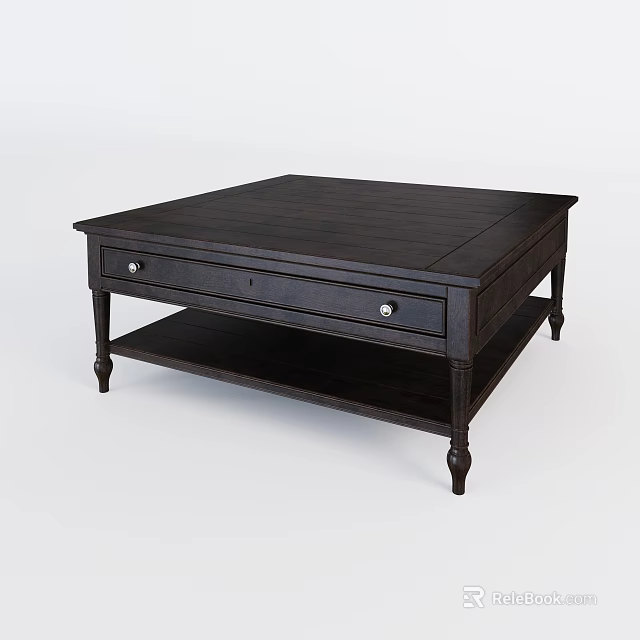 Dark Wood Rectangular Coffee Table With Drawer Storage And Lower Shelf 3d model
