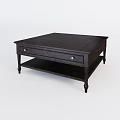 Dark Wood Rectangular Coffee Table With Drawer Storage And Lower Shelf 3d model
