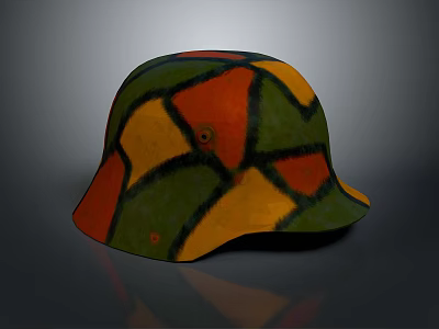 Vibrant Decorative Helmet With Artistic Geometric Patterns In Green Orange Yellow Colors 3d model