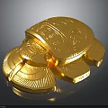 Carved Golden Turtle Sculpture with Intricate Details and Surrounding Gold Coins