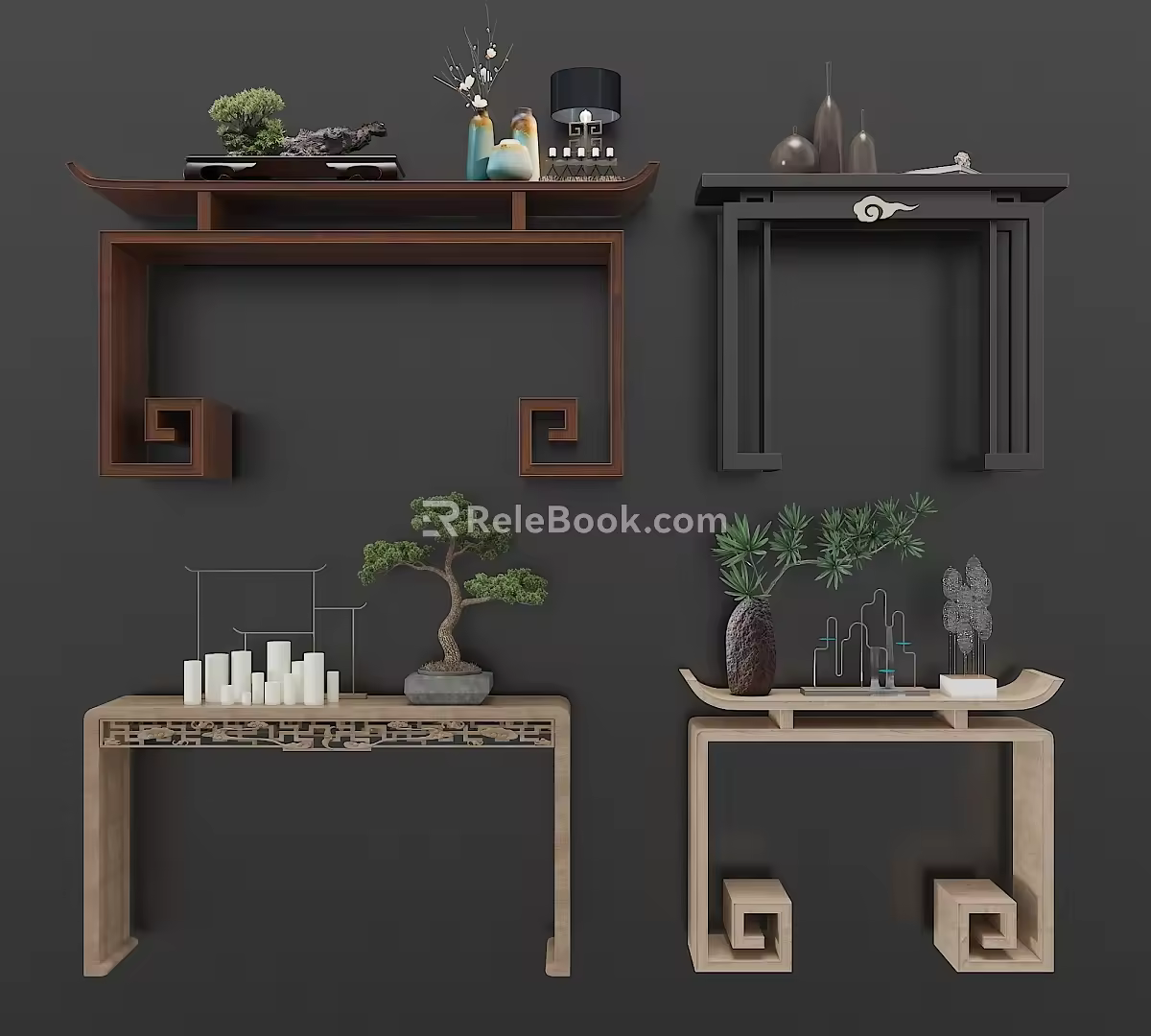 Chinese Style End View Table Porch Side Cabinet 3d model