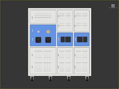 Industrial Storage Equipment With White Cabinets Blue Panels And Mobile Wheels 3d model