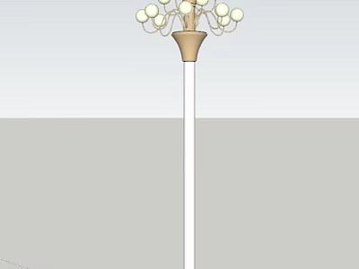 Outdoor Light With Tall White Pole And Golden Base Featuring Multiple White Spherical Bulbs 3d model