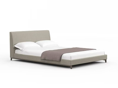 Modern Minimalist Double Bed Featuring Light Gray Fabric Headboard White Pillows And Dark Gray Blanket 3d model