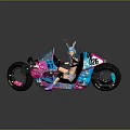 Vibrant Blue Pink Cartoon Motorcycle Featuring Rabbit Ear Doll Yasui Character 26