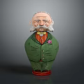 Cartoonish Bearded Man Figure In Green Coat Red Vest With Bow Tie And Pink Handkerchief