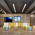 School Activity Room Featuring Large Screen Colorful Stools Windows And Wooden Cabinets