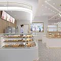 Modern Dessert Shop Interior With Wooden Walls Pastry Display Counters And Cashier Counter 3d model