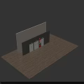 White Exit Doors With Green Signs And Red Fire Extinguisher Cabinet On Gray Walls
