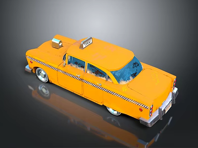 Yellow Classic Taxi Car With TAXI Sign And Striped Exterior Design 3d model
