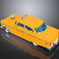 Yellow Classic Taxi Car With TAXI Sign And Striped Exterior Design