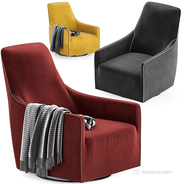Modern Colorful Accent Chairs With Cozy Throw Blankets And Soft Upholstery 3d model 