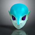 Game And Movie Character With Teal Colored Head And Purple Alien Eyes