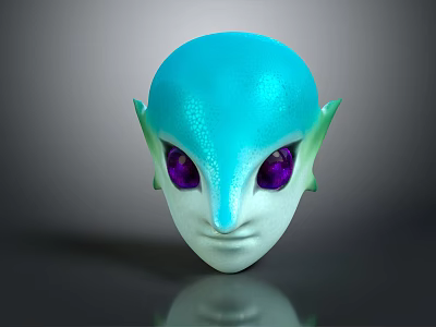 Game And Movie Character With Teal Colored Head And Purple Alien Eyes 3d model