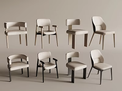 Dining Chairs With Beige Upholstery Black Legs And Various Styles Including Armrest And Armless 3d model