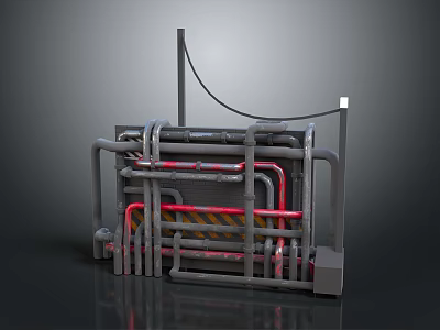 Sports Equipment With Metal Frame Red Pipes And Warning Stripes For Fitness Training 3d model