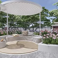 Cozy Courtyard Garden With Wooden Swing Green Trees Colorful Flowers And Wooden Deck