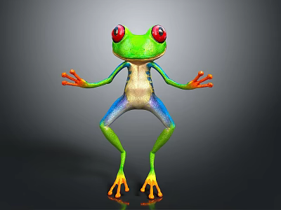 Vibrant Colored Frog with Red Eyes Green Body Blue Legs and Orange Toes 3d model