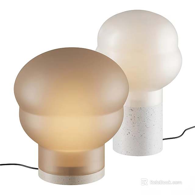 Modern Mushroom Shaped Table Lamps Brown And White With Concrete Bases Lit 3d model 