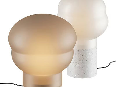 Modern Mushroom Shaped Table Lamps Brown And White With Concrete Bases Lit 3d model