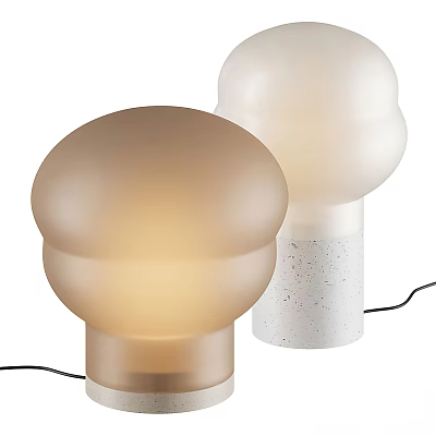 Modern Mushroom Shaped Table Lamps Brown And White With Concrete Bases Lit 3d model