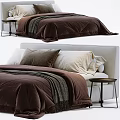 Double Bed Featuring White Headboard Brown Comforter Gray Blanket Brown Beige Pillows and Side Table 3d model