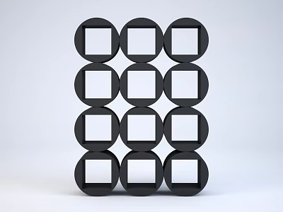 Black Modern Bookshelf With Circular Frames Square Compartments And Layered Design 3d model
