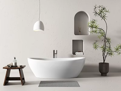 Minimalist Bathroom With Freestanding Bathtub And Decor 3d model