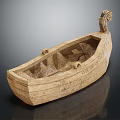 Traditional Handcrafted Wooden Boat with Intricate Carved Details and Ornate Bow Design