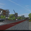 Vibrant Commercial Street With Modern Buildings Pedestrians Cyclists And Green Landscaping
