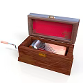 Vintage Wooden Music Box Open With Red Interior Lining And Hand Crank Metal Cylinder