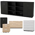 Modern Dresser With Storage Drawers And Cabinets In Black Beige White Colors