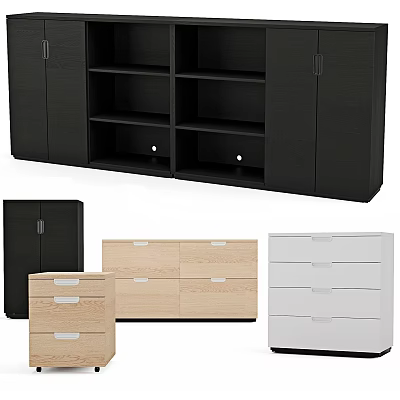 Modern Dresser With Storage Drawers And Cabinets In Black Beige White Colors 3d model