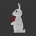 White Sparkling Rabbit Doll Holding Woven Red Heart on Dark Background