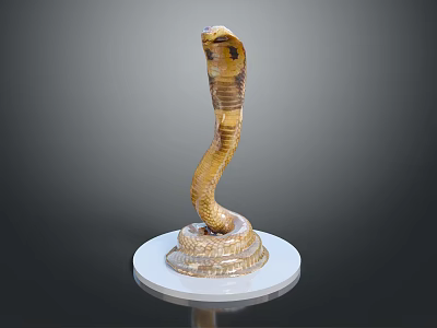 Reptile Cobra in Erect Posture on White Base with Yellow Brown Patterns 3d model
